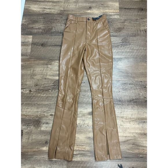 Abercrombie & Fitch Ultra High-Rise Faux Leather Pants Split Ankle Brown 26 NWT - Picture 1 of 12